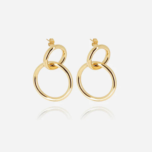 Boucles d’oreilles Adigo ZAG en acier inoxydable doré avec deux anneaux entrelacés