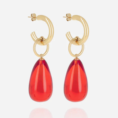 Boucles d’oreilles Alban ZAG en acier inoxydable doré avec pendentif goutte colorée