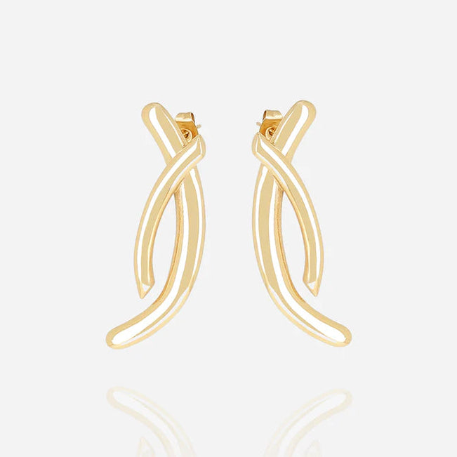 Boucles d’oreilles Apion ZAG en acier inoxydable doré au design croisé et graphique