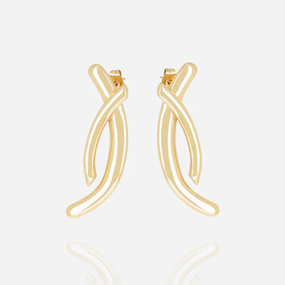 Boucles d’oreilles Apion ZAG en acier inoxydable doré au design croisé et graphique