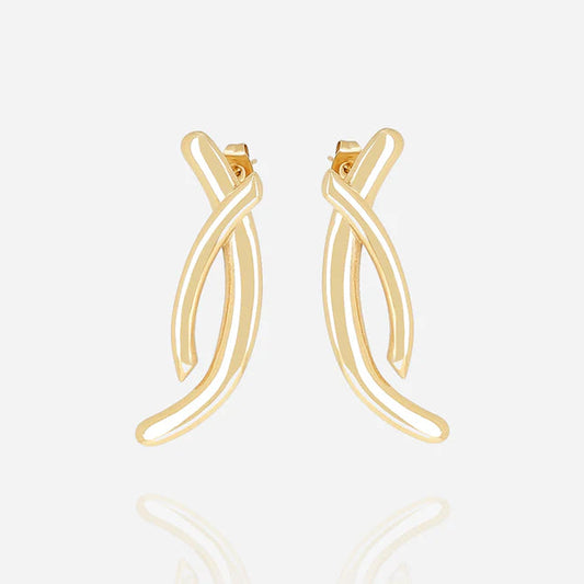 Boucles d’oreilles Apion ZAG en acier inoxydable doré au design croisé et graphique