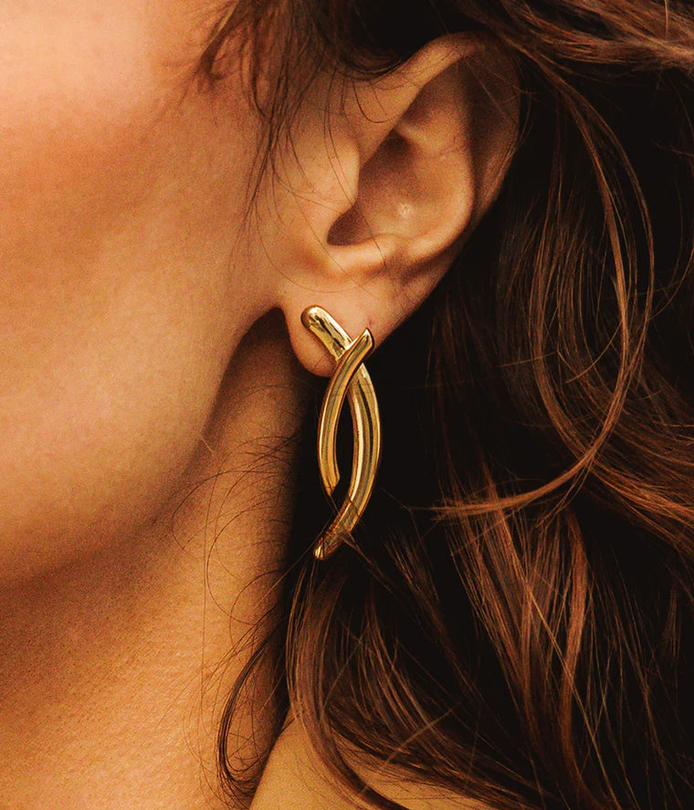 Boucles d’oreilles Apion ZAG en acier inoxydable doré au design croisé et graphique