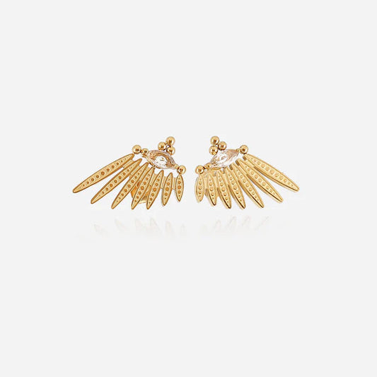 Boucles d’oreilles Arlene ZAG en acier inoxydable doré avec zircon et motif éventail solaire