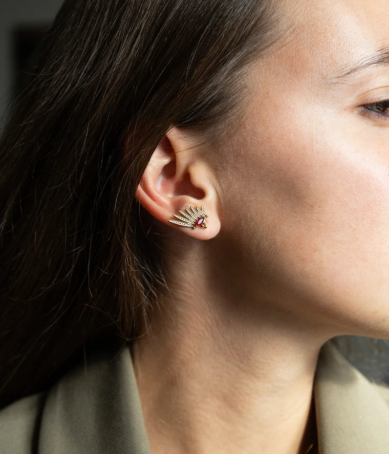 Boucles d’oreilles Arlene ZAG en acier inoxydable doré avec zircon et motif éventail solaire