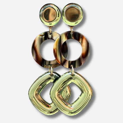 Boucles d’oreilles Asteria Miroir Vert XL Francine Bramli Paris en résine verte translucide et effet écaille