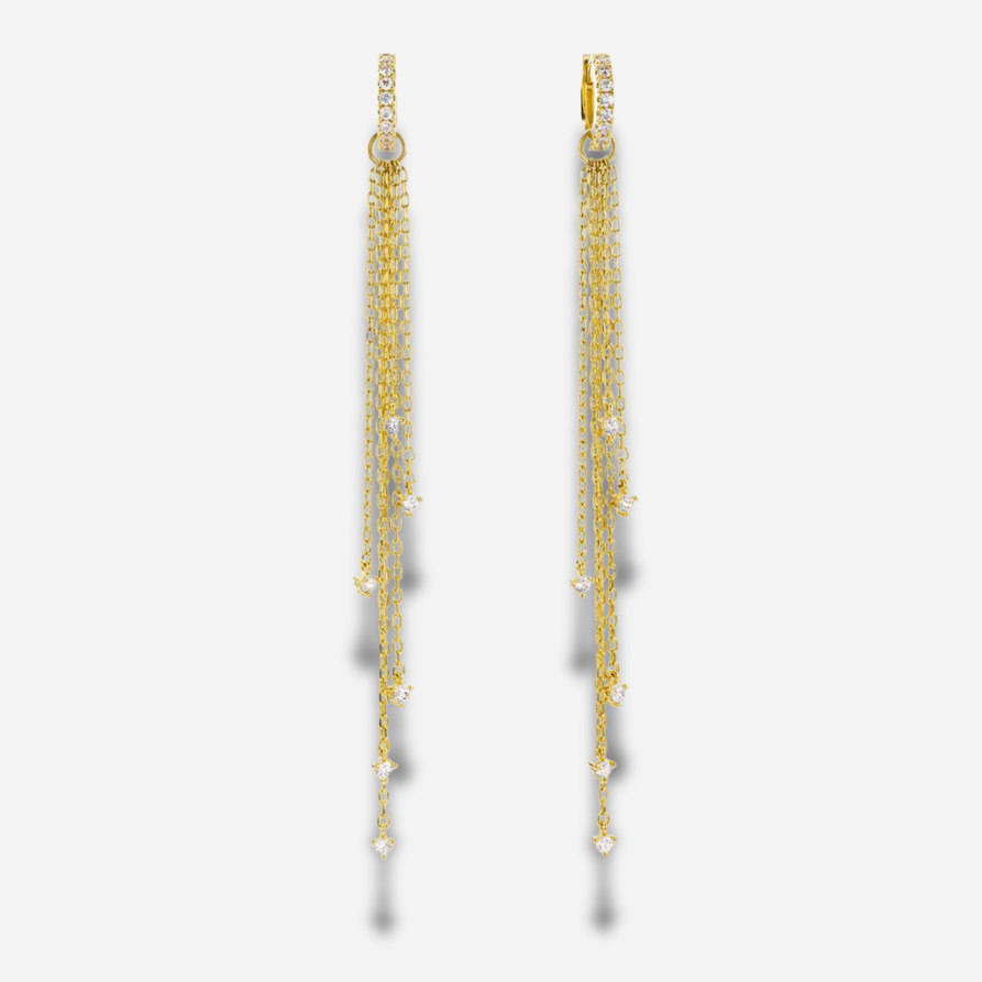 Boucles d’oreilles Awesome Sienna Mya Bay créoles dorées avec chaînes pendantes et strass