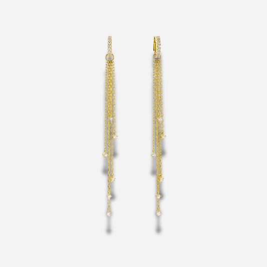 Boucles d’oreilles Awesome Sienna Mya Bay créoles dorées avec chaînes pendantes et strass
