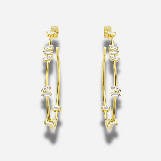 Boucles d’oreilles Baguette Hoops Mya Bay créoles dorées ornées de strass baguette