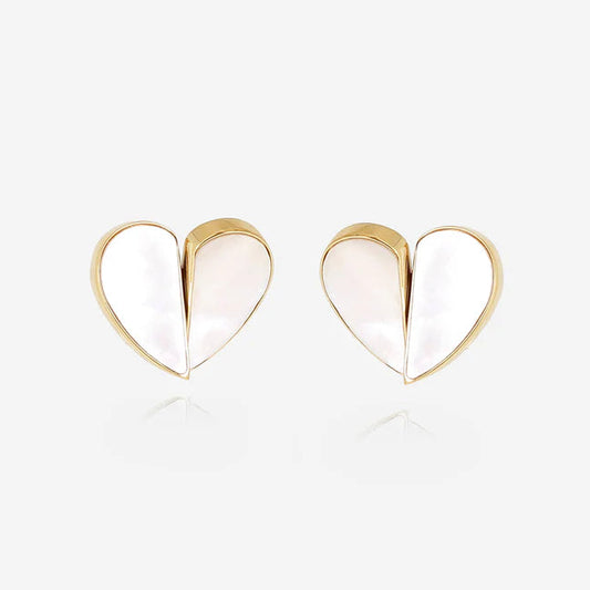 Boucles d’oreilles Basilio ZAG en acier inoxydable doré avec nacre blanche en forme de cœur