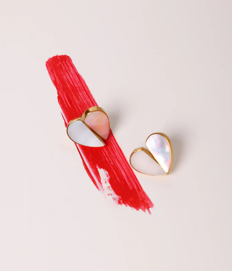 Boucles d’oreilles Basilio ZAG en acier inoxydable doré avec nacre blanche en forme de cœur
