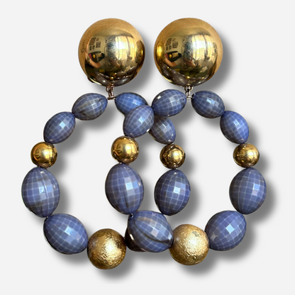Boucles d’oreilles Bastille bleu gris et doré Francine Bramli Paris
