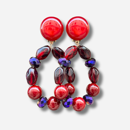 Boucles d’oreilles Bastille Rouge Violet Francine Bramli Paris ornées de perles rouges et violettes