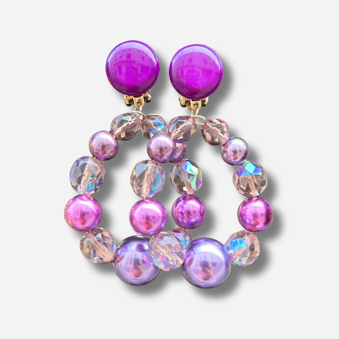Boucles d’oreilles Bastille Violet Francine Bramli Paris avec perles violettes roses et irisées