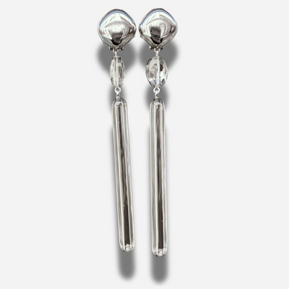 Boucles Bâton XL silver Francine Bramli Paris longues pendantes argentées