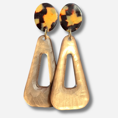 Boucles d'oreilles Bermuda Kaki Léopard Francine Bramli Paris en résine kaki translucide et motif écaille léopard