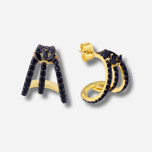 Boucles d’oreilles Black Malia Mya Bay dorées avec strass noirs