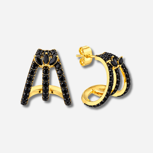 Boucles d’oreilles Black Malia Mya Bay dorées avec strass noirs