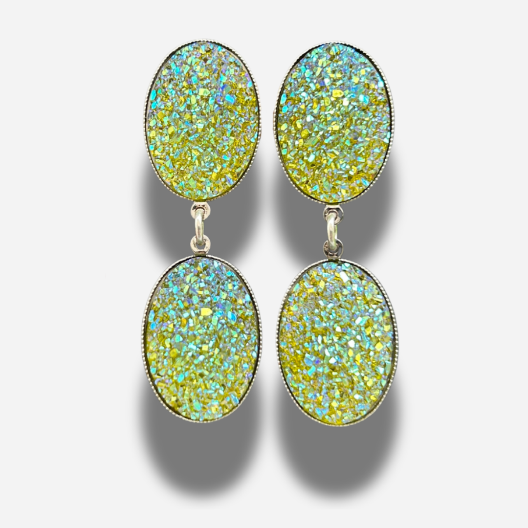 Boucles pailletées irisées vertes Francine Bramli Paris