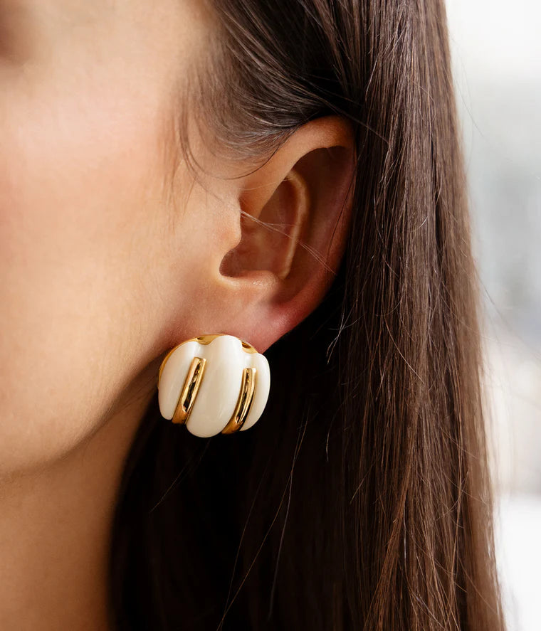 Boucles d’oreilles Cabras ZAG en acier inoxydable doré et résine ivoire