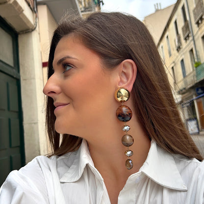 Boucles d’oreilles Cascade Marron à perles et cristaux Francine Bramli Paris

