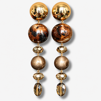 Boucles d’oreilles Cascade Marron à perles et cristaux Francine Bramli Paris
