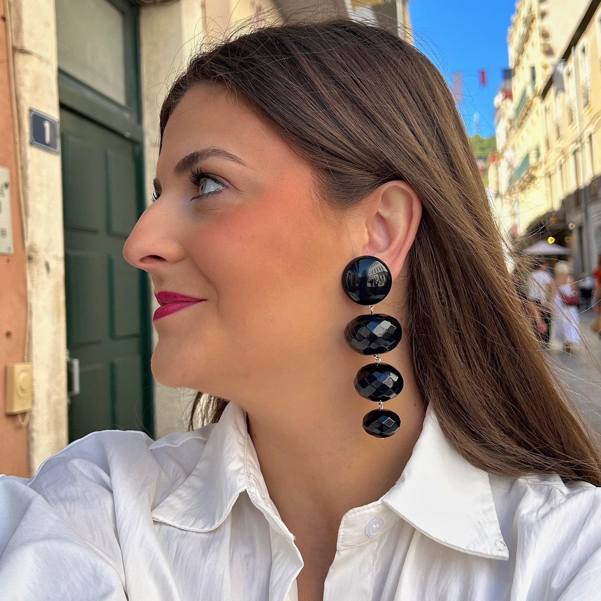 Boucles d’oreilles Cascade Noir Francine Bramli Paris
