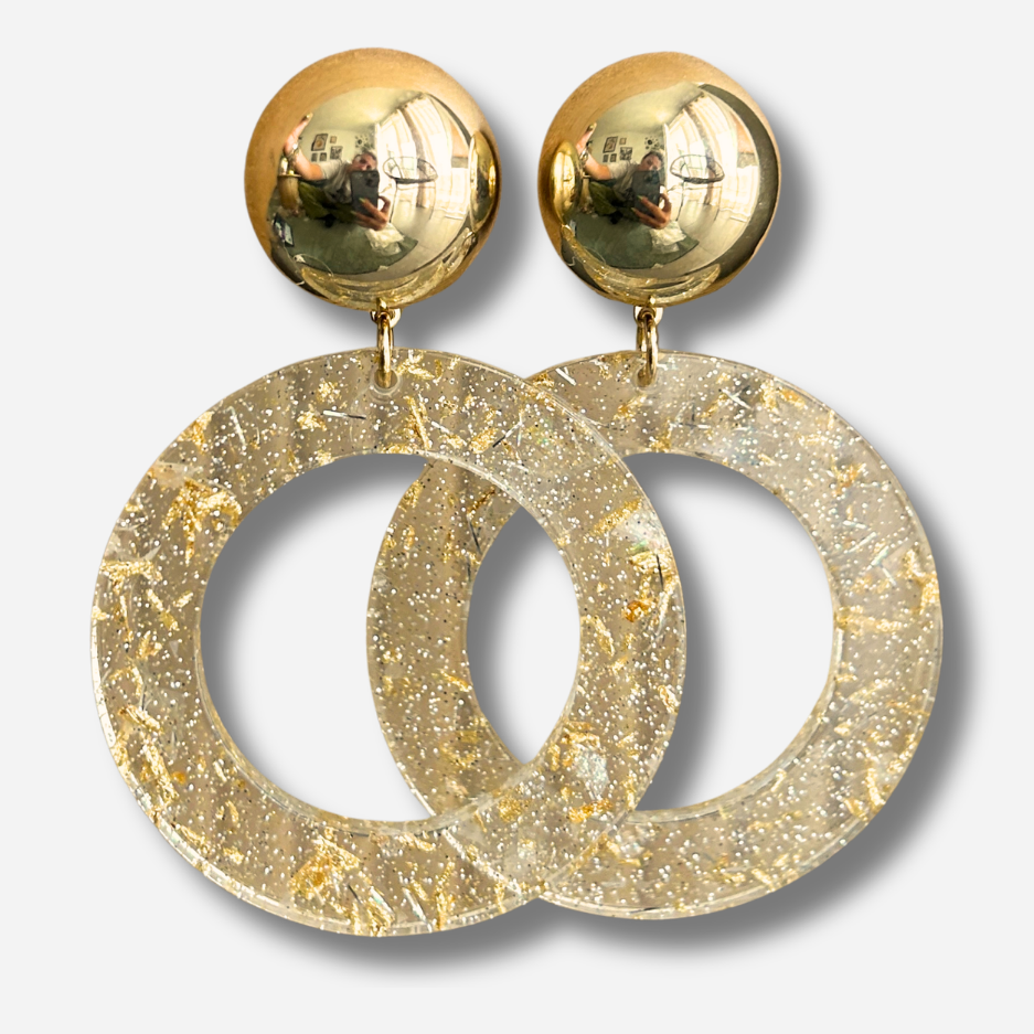 Boucles d’oreilles Cecilia Gold transparentes et dorées Francine Bramli Paris
