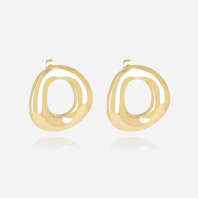 Boucles d’oreilles Cesira ZAG en acier inoxydable doré avec forme ronde ajourée sculpturale