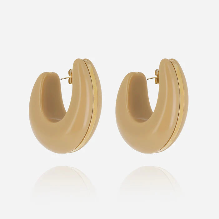 Boucles d’oreilles Chamarel Crème ZAG en acier doré et résine ivoire