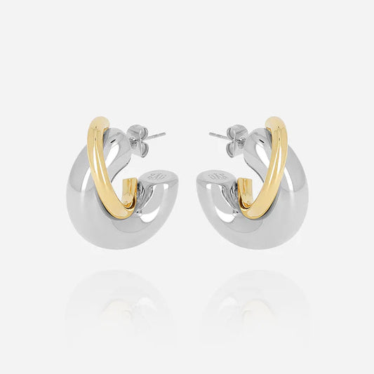 Boucles d’oreilles Chika ZAG en acier inoxydable argenté et doré au design sculptural