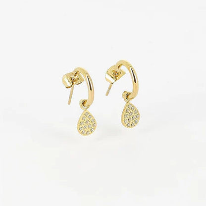 Boucles d’oreilles Cindy ZAG en acier inoxydable doré avec pendentif goutte pavé de zirconiums