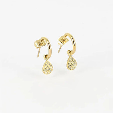 Boucles d’oreilles Cindy ZAG en acier inoxydable doré avec pendentif goutte pavé de zirconiums