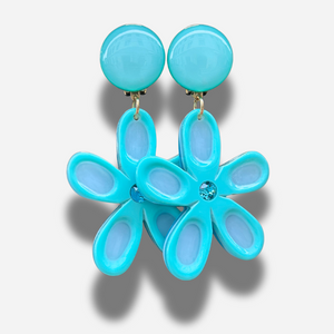 Boucles d’oreilles à clip Allamanda Bleu Francine Bramli Paris fleurs bleues