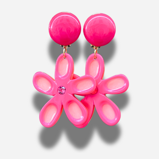 Boucles d’oreilles à clip Allamanda Rose Francine Bramli Paris fleurs roses