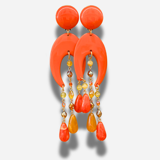 Boucles d’oreilles à clip Constance Orange Francine Bramli Paris pampilles colorées