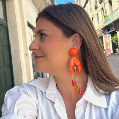 Boucles d’oreilles à clip Constance Orange Francine Bramli Paris pampilles colorées