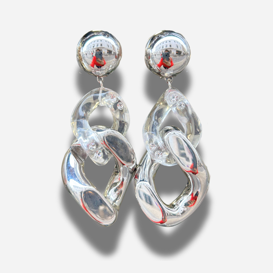 Boucles d’oreilles à clip Mailles Argent Cristaux Francine Bramli Paris