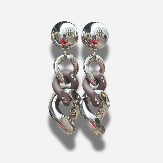 Boucles d’oreilles à clip Mailles Gris Cristaux Francine Bramli Paris