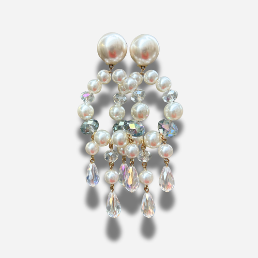 Boucles d’oreilles à clip Sérénissime perles et cristaux Francine Bramli Paris