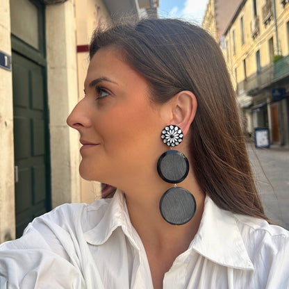 Boucles d’oreilles Corne Double noir et argent Francine Bramli Paris
