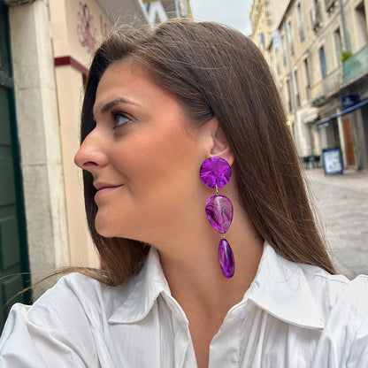 Boucles d’oreilles Cuba Double Violet à doubles gouttes Francine Bramli Paris
