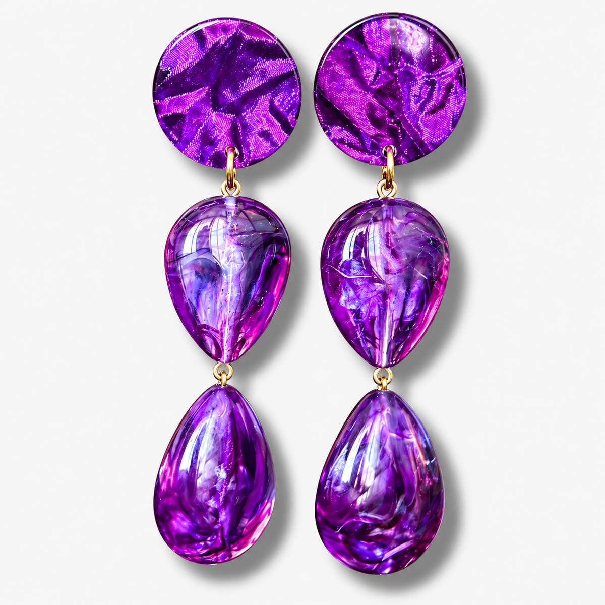 Boucles d’oreilles Cuba Double Violet à doubles gouttes Francine Bramli Paris
