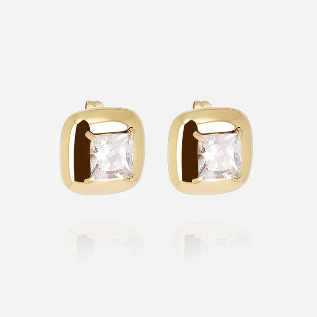 Boucles d’oreilles Dagama ZAG en acier inoxydable doré avec zircon carré