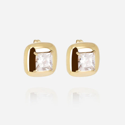 Boucles d’oreilles Dagama ZAG en acier inoxydable doré avec zircon carré