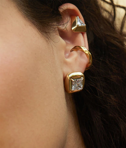 Boucles d’oreilles Dagama ZAG en acier inoxydable doré avec zircon carré