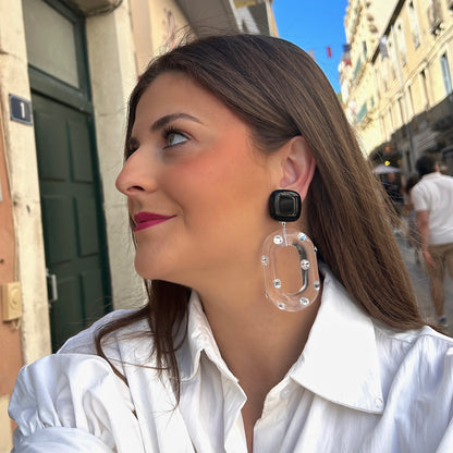 Boucles d’oreilles Daphné Strass XL transparentes Francine Bramli Paris
