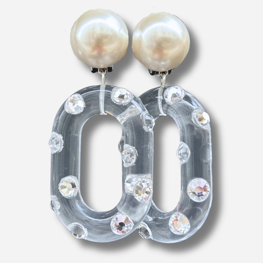 Boucles d’oreilles Daphné Strass XS transparentes Francine Bramli Paris

