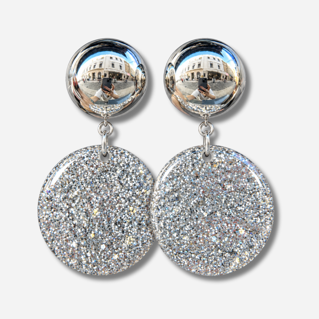 Boucles d’oreilles Deborah Argent pailletées Francine Bramli Paris
