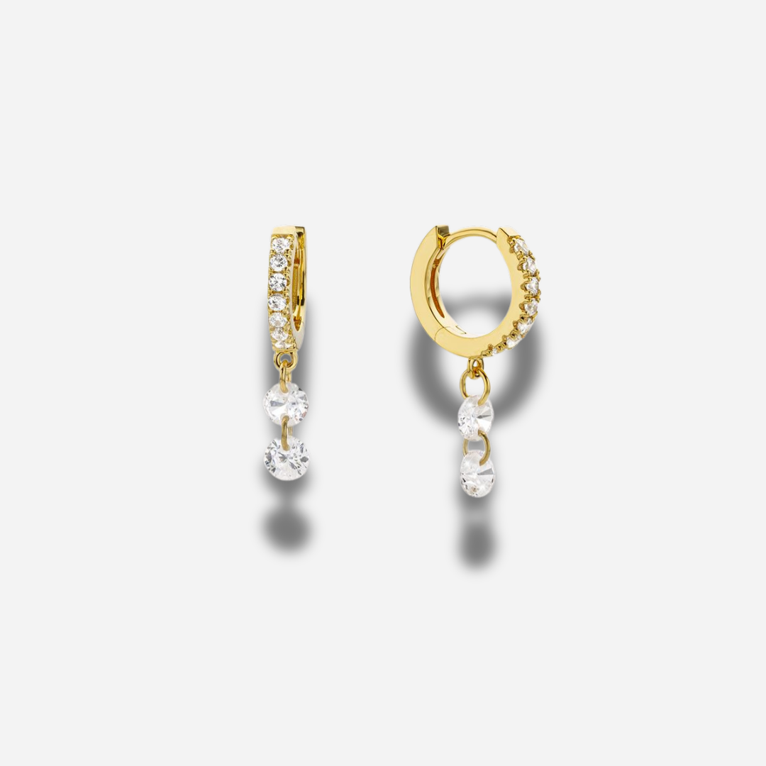 Boucles d’oreilles Double Crystal Delhi Mya Bay créoles dorées avec double cristal pendant