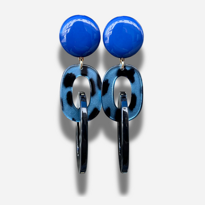 Boucles Double Messe Léopard Bleu Francine Bramli Paris à clip